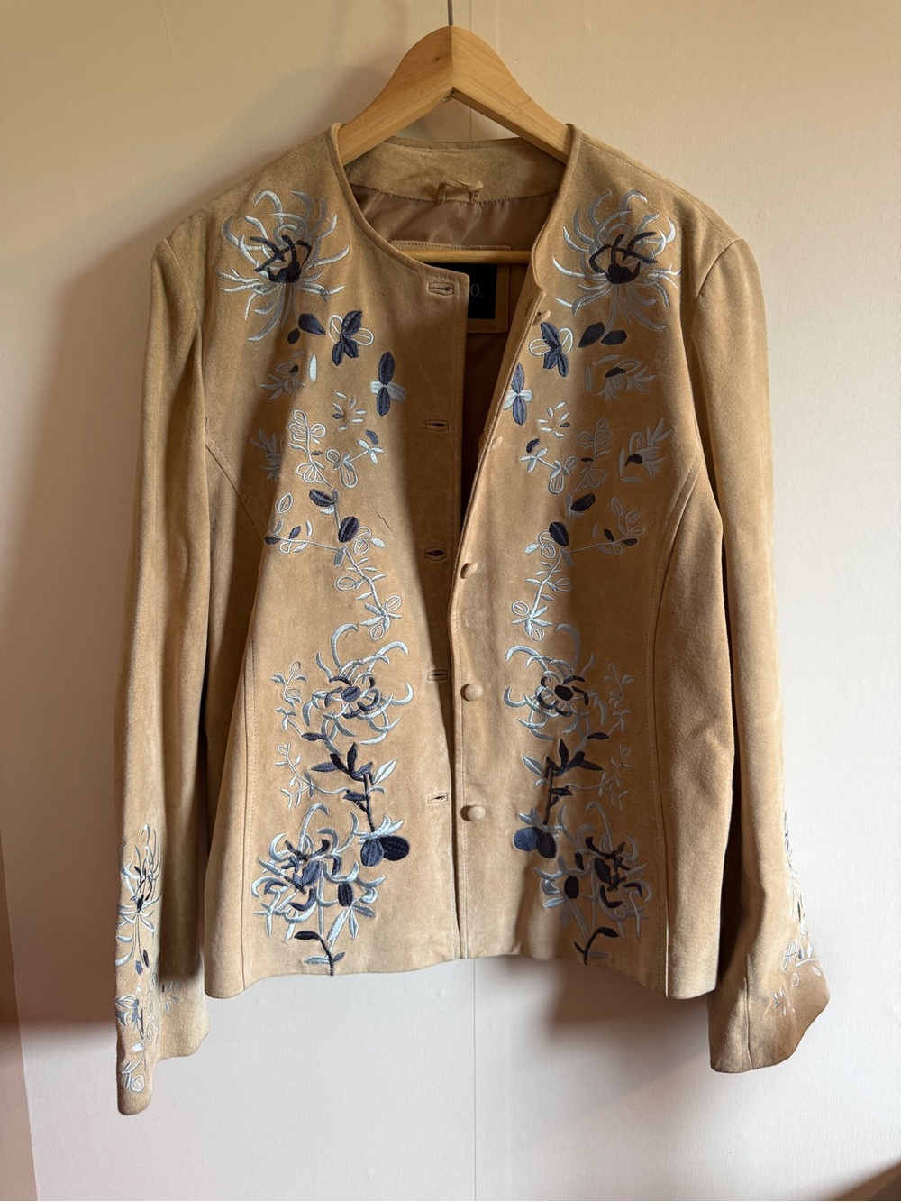 Bernardo Embroidered Suede Jacket Beige Floral Boho Western XL Vintage